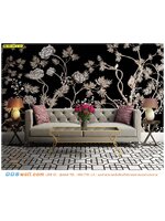 รับสั่ง พิมพ์ภาพติดผนังห้องนั่งเล่น ลายกิ่งดอกไม้สีขาวดำน้ำตาล โดดเด่นด้วยภาพพิมพ์ลายใหญ่