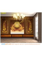 สั่งทำวอลเปเปอร์ภาพวิว ภาพถ่าย กรุผนังลายไทยพญานาคใบโพธิ์พื้นสีน้ำตาล ติดห้องฟังธรรม ห้องทำสมาธิ สวยๆ