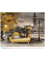 พิมพ์ ผ้าแคนวาสเต็มผนัง ห้องรับแขก ด้วยภาพวาดคู่รักและหอนาฬิกาบิ๊กเบน ทำให้รู้สึกสดชื่น มีชีวิตชีวา