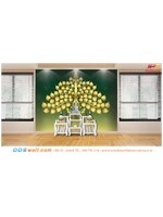 วอลเปเปอร์ห้องพระสีสวย ลายใบโพธิ์สีทอง พื้นสีเหลืองเขียว ทำให้ความรู้สึกสงบ สบายใจ