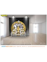 วอลเปเปอร์ห้องพระสีขาว เลือกภาพลายไทยดอกบัววงกลมสีทองพื้นหลังสีดำ ทำให้โดดเด่น และมีระดับ