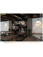 ร้านรับผลิต วอลเปเปอร์ภาพวิว ตกแต่งผนังห้องอาหาร ลายดอกไม้ พื้นหลังสีดำ ดูสดชื่น สวยงาม