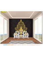 รูปลายไทยแต่งสำหรับตกแต่งห้องพระ ฉากหลังอุโบสถ ลายต้นโพธิ์ พื้นหลังสีดำ เพิ่มความสวยงาม