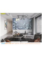 พิมพ์วอลเปเปอร์ หมึกเช็ดได้ เสริมบรรยากาศให้ห้องนั่งเล่น ด้วยภาพลายดอกไม้จีนลายดอกไม้สีฟ้าเทา ดูเป็นส่วนตัว มองเเล้วสบายตา