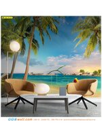 วอลเปเปอร์สั่งทำผ้าซาตินตกแต่งห้องรับแขก ด้วยวอลเปเปอร์ลายวิวทะเล