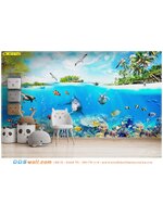 วอลเปเปอร์ติดผนังห้องนั่งเล่นเด็ก ลายสัตว์น้ำใต้ทะเล