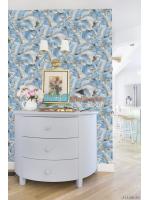 JPOP15-76 ลายใบไม้ใหญ่ สีฟ้า