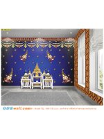 ภาพลวดลายตกแต่งห้องพระ ลายเทพพนมสีน้ำเงิน ตกแต่งผนังให้ดูสวยงาม โดดเด่น