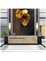 วอลเปอร์เปอร์สั่งทำ ออกแบบล็อบบี้โรงแรมสวยดูดี เลือกลายใบโพธิ์ทองแต่งข้างไม้ระแนงพื้นหลังปูนเปลือยสีดำ สร้างความประทับใจแรกให้กับแขก