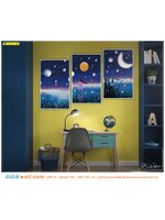 ภาพพิมพ์วอลเปเปอร์ ตกแต่งผนังปูน ลายท้องฟ้าดวงดาวด้วยสีภาพที่เข้มเเละชัดเจน เหมาะกับห้องที่ต้องการความสงบเเละเป็นส่วนตัว ดูเย็นตา เสริมสร้างสมาธิ