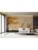 วอลเปเปอร์ขนาดใหญ่ลายภูเขาโทนอุ่น รองรับการสั่งผลิตและติดตั้ง เหมาะสำหรับห้องนั่งเล่นที่ต้องการความสงบ