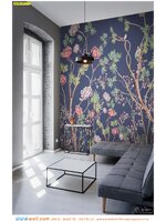 ภาพพิมพ์วอลเปเปอร์ ติดห้องรับแขก ลายกิ่งดอกไม้พื้นหลังสีน้ำเงิน สไตล์ลอฟท์