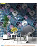 ผ้าแคนวาส พิมพ์ลายดอกไม้พื้นฟ้า ตกแต่งมุมนั่งเล่น ที่ดูสวยและทันสมัย