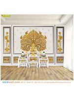 อุปกรณ์แต่งห้องพระเรียบง่าย เลือกใช้วอลเปเปอร์สั่งพิมพ์กรุผนังลายไทยต้นโพธิ์ดอกบัวหลวงพื้นสีขาว สวย สะอาดตา