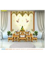 วอลเปเปอร์ฉากหลังโต๊ะหมู่บูชา ติดห้องพระ ลายเทพพนมองค์เล็ก 2 องค์ พื้นหลังสีเหลืองอ่อน