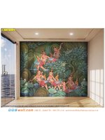 ภาพวิว ภาพศิลปะ ราคาถูก ติดตั้งบนฝาผนัง เรื่องราวของสัตว์ในป่าหิมพานต์กินรี มีความคมชัด สวยงาม