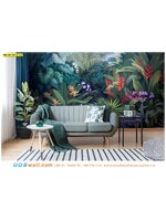 วอลเปเปอร์ภาพวิว แต่งห้องห้องนั่งเล่น ท่ามกลางสวนป่าธรรมชาติเขตร้อน เสมือนได้พักผ่อนไปในตัว