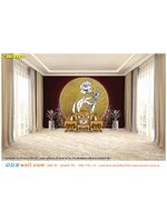 วอลเปเปอร์ฉากหลังห้องพระสวยๆ ลายมือถือดอกบัวในวงพระจันทร์พื้นหลังสีแดง ศิลปะไทยอันวิจิตร ทรงเสน่ห์