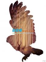 PRINT17-116 ภาพพิมพ์ ลายนกภาพสะท้อน สีส้ม