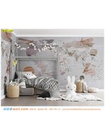 วอลเปเปอร์ภาพวิว คุณภาพส่งออก ตกแต่งห้องนอนเด็กเล็ก ด้วยภาพแผนที่ ให้ดูน่ารักสดใสสีชมพูพาสเทล เน้นเฟอร์นิเจอร์สีขาวดูสะอาดตาเเละน่าพักผ่อน