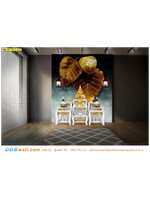 วอลเปเปอร์ ห้องพระ ติดเอง พิมพ์ภาพวิว ลายใบโพธิ์ทองพื้นหลังควันสีเขียวไล่สี สวยงาม