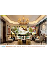 วอลเปเปอร์ติดผนังภาพวิว จัดส่งทั่วโลก ตกแต่งห้องรับแขกสไตล์จีน ลายนกอินทรีกำแพงเมืองจีนน้ำตก บ้านแนวจีนร่วมสมัย