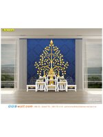 รับพิมพ์ สติ๊กเกอร์ วอลเปเปอร์ห้องพระ ด้วยฉากหลังห้องพระลายต้นโพธิ์สวยๆโทนสีน้ำเงิน