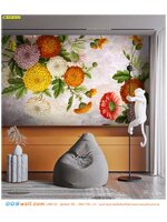 ภาพพิมพ์วอลเปเปอร์ ผ้าแคนวาส ลายดอกไม้จีน สีสันของดอกไม้ที่สดใส ช่วยให้มุมพักผ่อนในบ้าน ดูสดชื่นเเละมีชีวิตชีวา