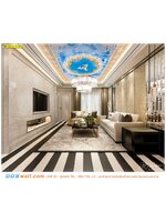 รับสั่ง ปริ้นวอลเปเปอร์ ตกเเต่งห้องรับแขก ฝ้าเพดาน ลายภาพวาดท้องฟ้า เเนวศิลปะยุโรปสมัยโมเดิร์น เพิ่มบรรยากาศความหรูหราเป็นอย่างมาก