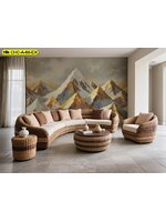 วอลเปเปอร์สั่งทำ ภาพภูเขาหิมะทองคำ นำเสนอ ความยิ่งใหญ่สง่างามและเป็นธรรมชาติในห้องนั่งเล่น