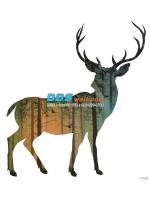 PRINT17-112 ภาพพิมพ์ ลายกวาง สีส้มเขียว