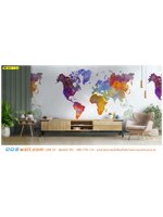 พิมพ์วอลเปเปอร์ ภาพคมชัดตกแต่งห้องนั่งเล่น ภาพวาดเเผนที่สีสันสวยงามตัดกับพื้นหลังสีขาว ทำให้ดูสว่างเเละกว้างขึ้น