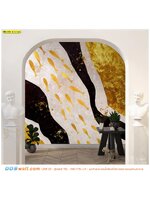 ร้านพิมพ์ ภาพแคนวาส ตกแต่งผนังกำแพงภาพ ลายปลาคาร์ฟพื้นหลังลายหินดำ ทอง ขาวปิดด้วยทองคำ ทำให้ดูมีเสน่ห์ มีความขลังในตัว