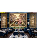 วอลเปเปอร์ภาพแม่ค้าตำส้มตำกลางเรือ ลายตลาดน้ำร่วมสมัย ช่วยสร้างจุดเด่นให้ผนังร้านอาหารขนาดใหญ่