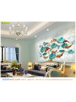 วอลเปเปอร์ติดผนังภาพวิว แต่งห้องรับแขก ภาพปลาคาร์ฟหลากสีสันในสระดอกบัวสามมิติ ไฮโซเลิศหรู