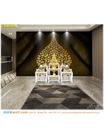 ภาพห้องพระ wallpaper สั่งพิมพ์ กรุผนังลายไทยต้นโพธิ์ทองพื้นสีน้ำตาล เด่นสง่า สร้างบรรยากาศสุขุม