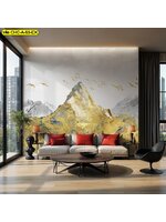 วอลเปเปอร์สั่งทำ ภาพภูเขาทองคำสุดอลังการ นำเสนอ ความหรูหราและพลังอำนาจในห้องนั่งเล่น