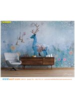 ภาพวิว ภาพศิลปะ จัดส่งทั่วโลก ตกแต่งมุมนั่งเล่น ลายกวางป่ากลางสวนดอกไม้ โทนสีเย็น ให้ความรู้สึกเย็นๆ