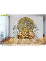 รูปลายไทยแต่งห้องพระ ภาพลิขสิทธิ์ต้นโพธิ์กับพระจันทร์เต็มดวง พื้นหลังสีขาว ทำให้มีเอกลักษณ์