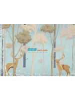 PRINT17-64 ภาพพิมพ์ ลายการ์ตูนรูปกวางน้อยในป่า สีฟ้า