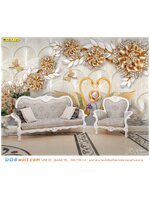 รับพิมพ์ ภาพแคนวาส ตกแต่งห้องรับแขก ลายหงส์คู่รักพื้นหลังดอกไม้ติดเพชรสามมิติ คู่กับเฟอร์นิเจอร์ลายหลุยส์ ความหรูหรา ที่ลงตัว