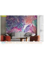 พิมพ์วอลเปเปอร์ แต่งผนังห้องรับแขก ลายดอกไม้สีสันสดใส ที่แสนผ่อนคลาย