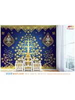 วอลเปเปอร์ลายไทยห้องพระ ลายต้นโพธิ์สีน้ำเงิน เทพพนมคู่ พื้นหลังสีน้ำเงินเข้ม ทำให้รู้สึกผ่อนคลาย สบายใจ