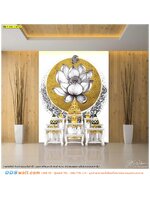 วอลเปเปอร์ตกแต่งห้องพระ ลายไทยดอกบัววงกลมสีทองพื้นหลังสีขาว เพิ่มความสวยงามให้กับสถานที่