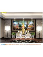 สั่ง print wallpaper ประดับตกแต่งสถานที่ปฏิบัติธรรม ภาพลายไทยพุทธประวัติพระพุทธเจ้าประสูติ ตรัสรู้ และปรินิพพาน เพิ่มความสวยงาม