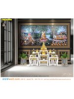 วอลเปเปอร์ตกแต่งห้องพระ ภาพลายไทยพุทธประวัติพระพุทธเจ้าประสูติ ตรัสรู้ และปรินิพพาน หลังการติดตั้งใช้งานพื้นที่ได้ทันที ไม่มีกลิ่น