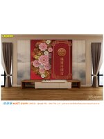 ภาพวิว ภาพศิลปะ ราคาถูก ตกแต่งห้องนั่งเล่น ภาพอักษรจีนเสริมมงคลพื้นสีแดงเเละลายดอกเหมยสีชมพู ดูสงบเงียบเเละสวยงาม