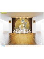 ผลิต wallpaper แบบห้องพระ ประดับภาพสั่งพิมพ์ ลายไทยมือถือดอกบัวในวงพระจันทร์พื้นหลังสีน้ำตาล เรียบง่าย ให้ความรู้สึกอบอุ่น