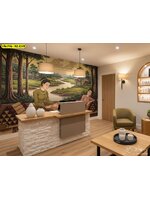 ลายวอลเปเปอร์ฉากธรรมชาติไทย เสริมมุมต้อนรับให้สว่าง อบอุ่น และมีเอกลักษณ์ที่สื่อถึงการดูแลลูกค้า