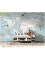 พิมพ์ ภาพศิลปะ ผ้าCanvas ขนาดใหญ่ เเต่งเติมพื้นที่ห้องเด็กเล่น ของหนูน้อยให้ดูหวานเเหวว ด้วยภาพเเผนที่สีฟ้าขาว เพิ่มของตกเเต่งผ้าฝ้ายสีหวาน ละมุนตา ดูสดใสตามวัย